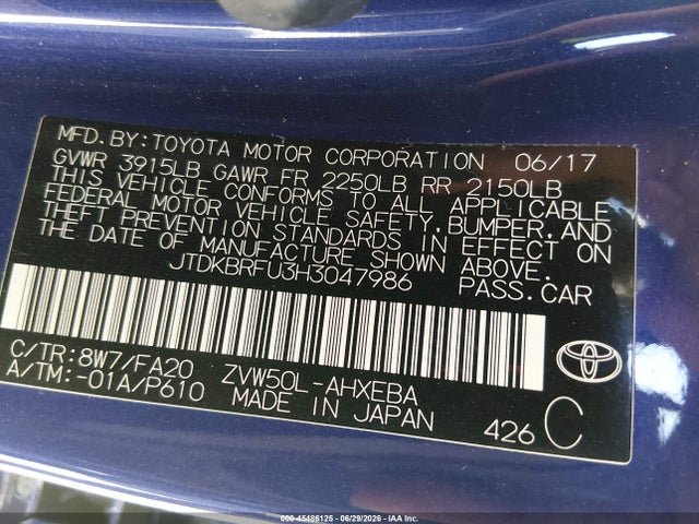 Toyota Prius Two 2017 JTDKBRFU3H3047986 Image 9