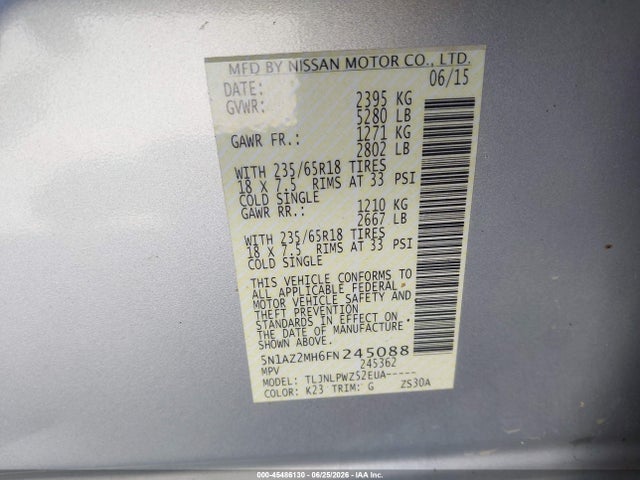 Nissan MURANO S 2015 5N1AZ2MH6FN245088 Image 9