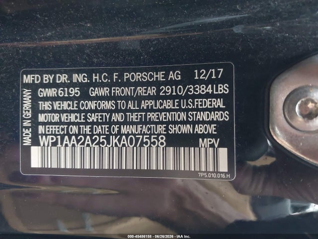 Aukcja sprzedaży 2018 Porsche Cayenne Platinum Edition, vin: WP1AA2A25JKA07558, numer aukcji: 45486158