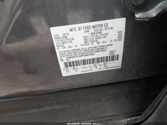 2023 Ford Explorer Limited მანქანა იყიდება აუქციონზე, vin: 1FMSK7FH8PGB67843, აუქციონის ნომერი: 45486169