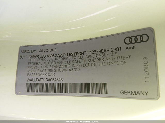 Продажа на аукционе авто 2013 Audi A5 2.0t Premium, vin: WAULFAFR1DA064343, номер лота: 45486227
