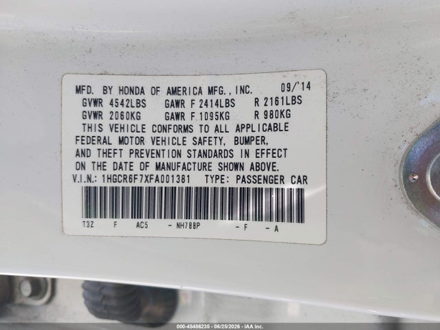1HGCR6F7XFA001381 Honda Accord Hybrid Touring