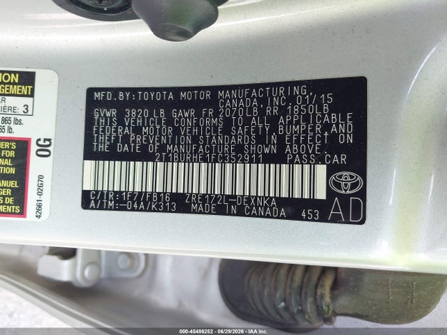 2T1BURHE1FC352911 Toyota COROLLA LE