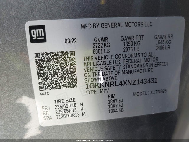 1GKKNRL4XNZ143431 GMC Acadia Awd Sle
