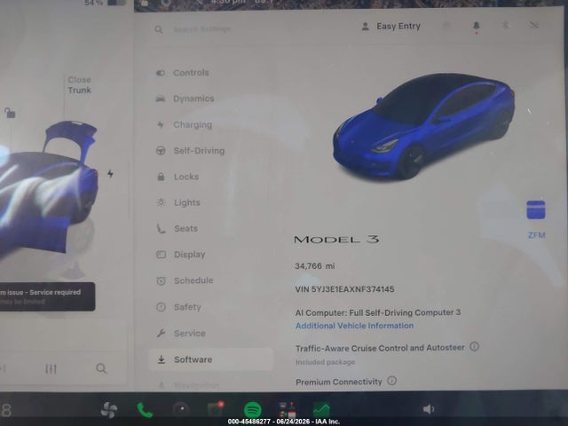 45486277 :رقم المزاد ، 5YJ3E1EAXNF374145 vin ، 2022 Tesla Model 3 مزاد بيع