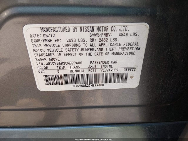 Aukcja sprzedaży 2012 Infiniti G37x, vin: JN1CV6AR2CM977400, numer aukcji: 45486290