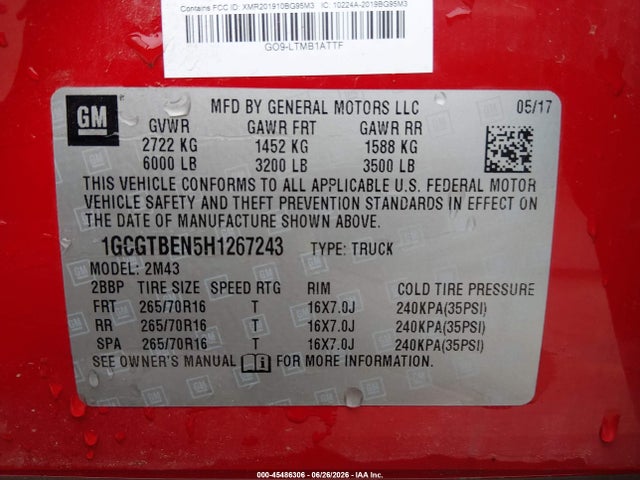 1GCGTBEN5H1267243 Chevrolet Colorado 4wd Wt