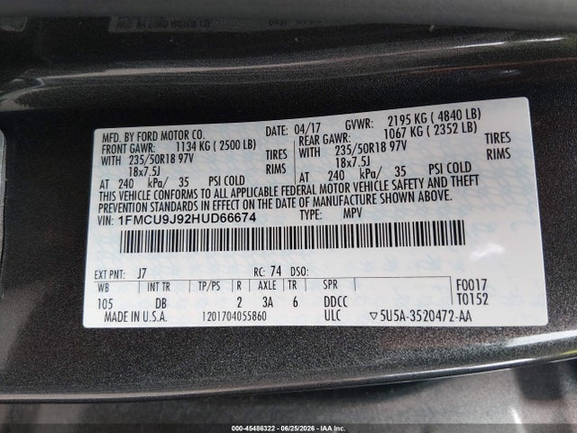 Ford Escape Titanium 2017 1FMCU9J92HUD66674 Image 9