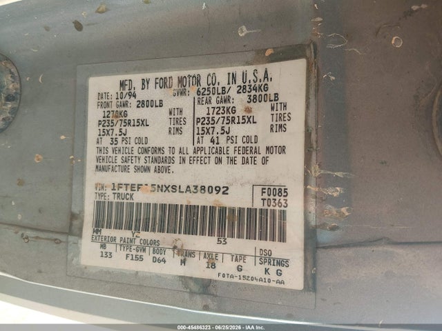 45486323 :رقم المزاد ، 1FTEF15NXSLA38092 vin ، 1995 Ford F150 مزاد بيع