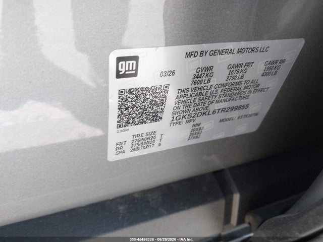 45486328 :رقم المزاد ، 1GKS2DKL6TR299855 vin ، 2026 Gmc Yukon 4wd Denali مزاد بيع