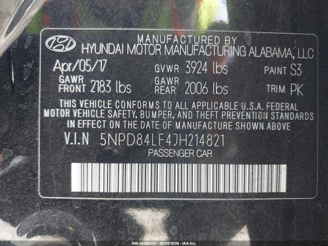 5NPD84LF4JH214821 Hyundai ELANTRA SEL