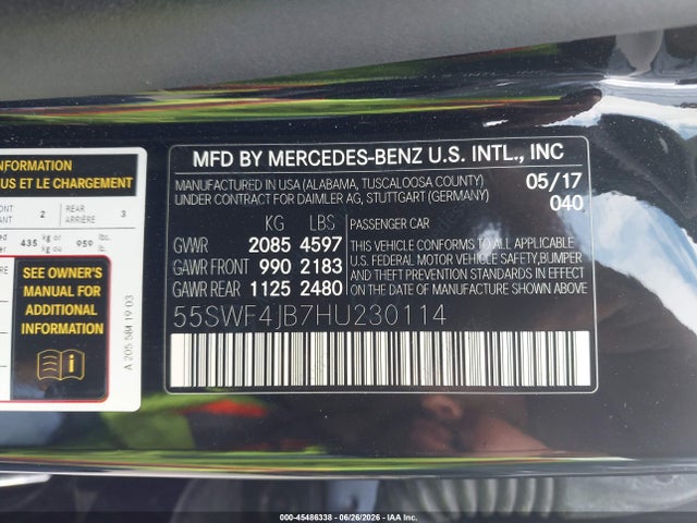 Продажа на аукционе авто 2017 Mercedes-benz C 300, vin: 55SWF4JB7HU230114, номер лота: 45486338
