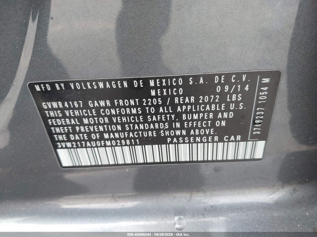 Продаж на аукціоні авто 2015 Volkswagen Golf Tsi S 4-door, vin: 3VW217AU0FM029811, номер лоту: 45486344