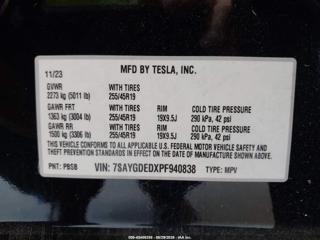7SAYGDEDXPF940838 Tesla Model Y Rwd