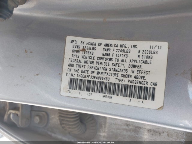 Honda ACCORD LX 2014 1HGCR2F33EA085483 Image 9