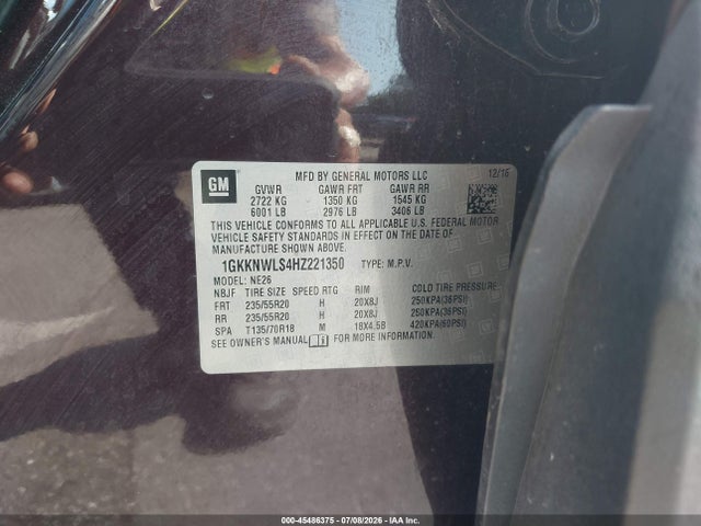 Aukcja sprzedaży 2017 Gmc Acadia Slt-2, vin: 1GKKNWLS4HZ221350, numer aukcji: 45486375