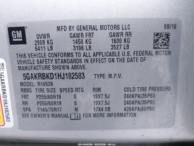 Продажа на аукционе авто 2017 Buick Enclave Leather, vin: 5GAKRBKD1HJ182583, номер лота: 45486396