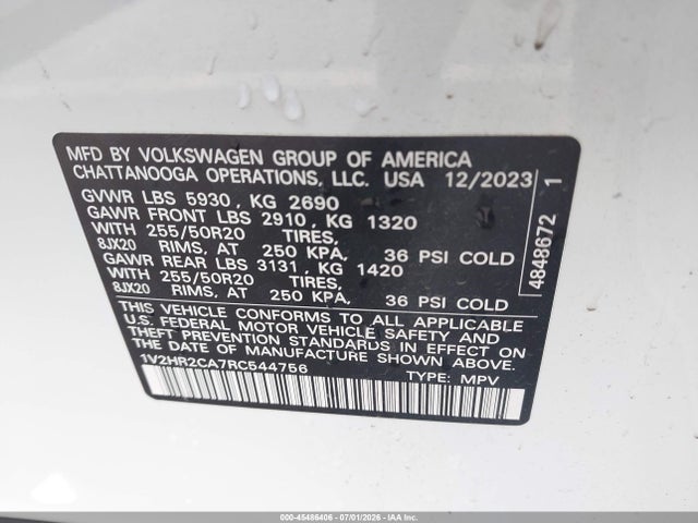 1V2HR2CA7RC544756 Volkswagen Atlas 2.0t Se W/technology