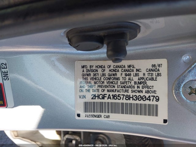 45486420 :رقم المزاد ، 2HGFA16578H300479 vin ، 2008 Honda Civic Lx مزاد بيع
