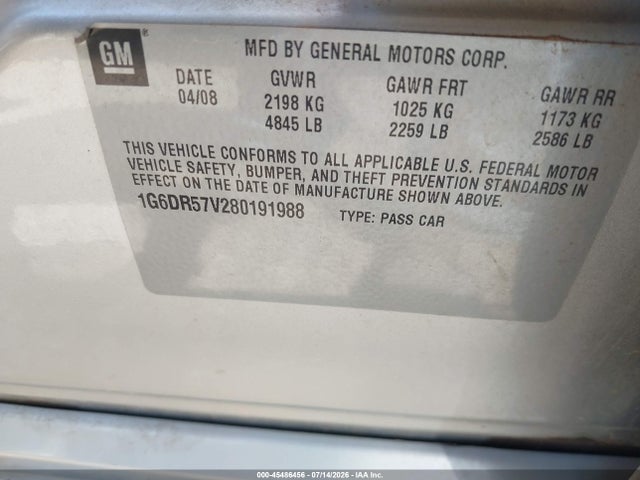 Aukcja sprzedaży 2008 Cadillac Cts Rwd W/1sb, vin: 1G6DR57V280191988, numer aukcji: 45486456