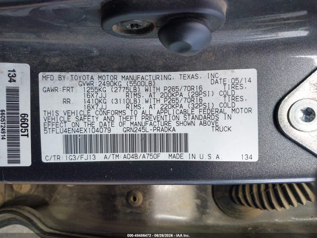 Toyota Tacoma Base V6 2014 5TFLU4EN4EX104079 Image 9