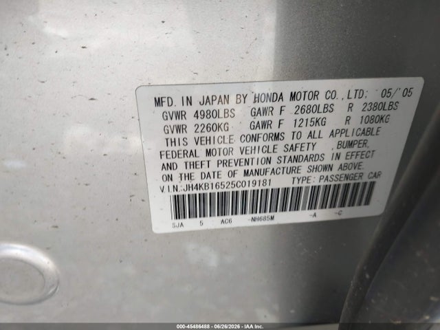45486488 :رقم المزاد ، JH4KB16525C019181 vin ، 2005 Acura Rl 3.5 مزاد بيع