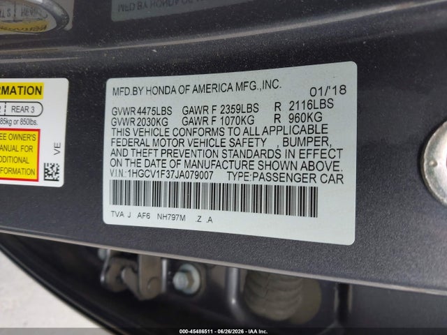 1HGCV1F37JA079007 Honda Accord Sport
