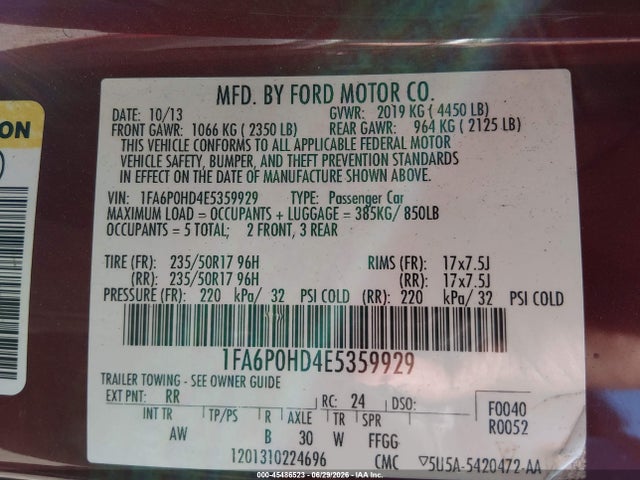 Aukcja sprzedaży 2014 Ford Fusion Se, vin: 1FA6P0HD4E5359929, numer aukcji: 45486523