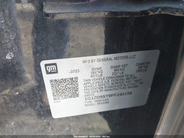 1G1ZD5ST9PF243158 Chevrolet Malibu Fwd 1lt