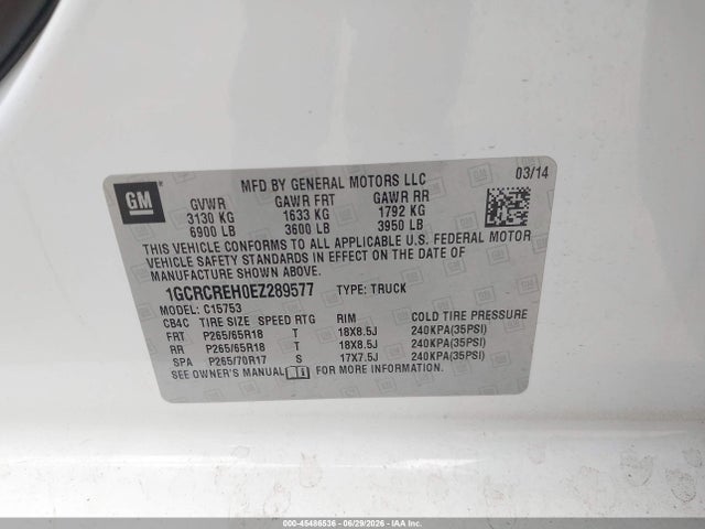 1GCRCREH0EZ289577 Chevrolet Silverado 1500 1lt