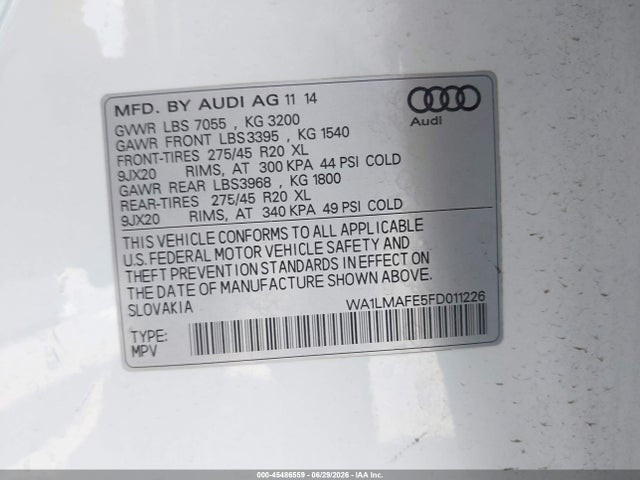 Aukcja sprzedaży 2015 Audi Q7 3.0 Tdi Premium, vin: WA1LMAFE5FD011226, numer aukcji: 45486559