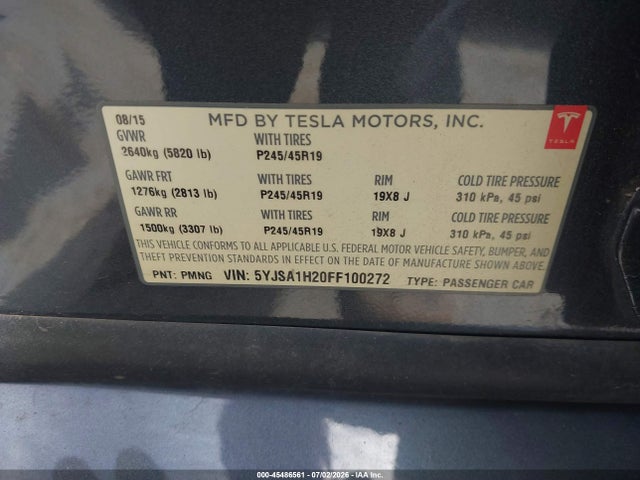 Tesla Model S 70d/85d/p85d 2015 5YJSA1H20FF100272 Image 9