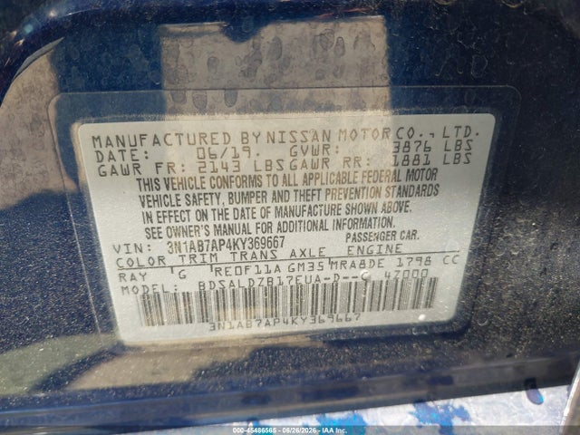 Nissan SENTRA SV 2019 3N1AB7AP4KY369667 Image 9