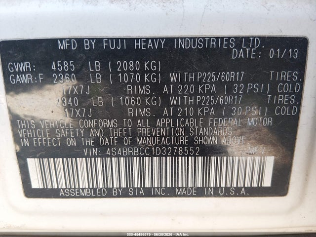 Продажа на аукционе авто 2013 Subaru Outback 2.5i Premium, vin: 4S4BRBCC1D3278552, номер лота: 45486579