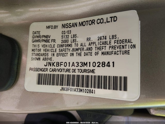 45486584 :رقم المزاد ، JNKBF01A33M102841 vin ، 2003 Infiniti Q45 Luxury مزاد بيع