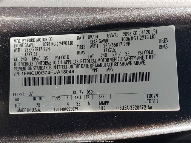 Ford ESCAPE SE 2015 1FMCU0G74FUA18048 Image 9