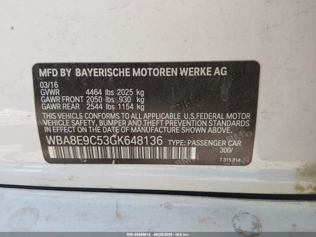 Продаж на аукціоні авто 2016 Bmw 328i, vin: WBA8E9C53GK648136, номер лоту: 45486618