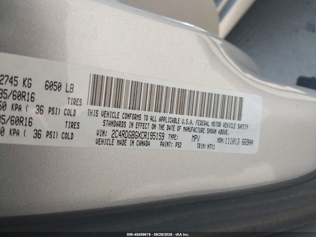 Aukcja sprzedaży 2012 Dodge Grand Caravan Se/avp, vin: 2C4RDGBGXCR195159, numer aukcji: 45486619