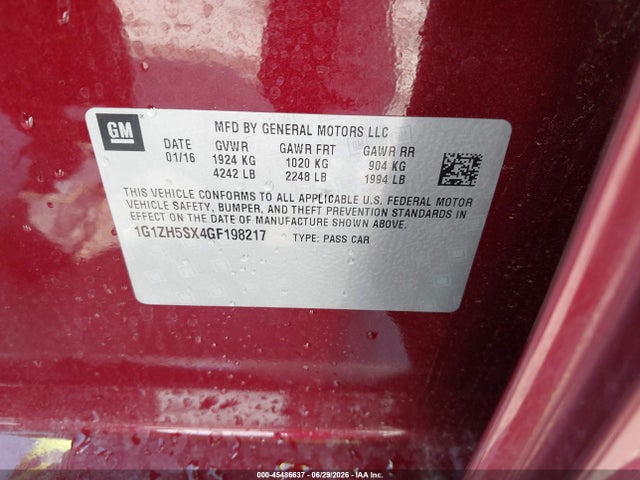 45486637 :رقم المزاد ، 1G1ZH5SX4GF198217 vin ، 2016 Chevrolet Malibu Premier مزاد بيع