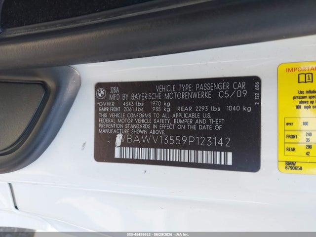 2009 Bmw 328i მანქანა იყიდება აუქციონზე, vin: WBAWV13559P123142, აუქციონის ნომერი: 45486662