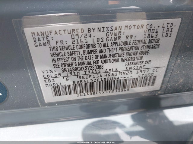 3N1AB8CVXSY230368 Nissan SENTRA SV
