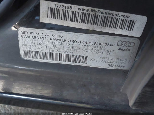 45486685 :رقم المزاد ، WAUFFAFL6AN045574 vin ، 2010 Audi A4 2.0t Premium مزاد بيع