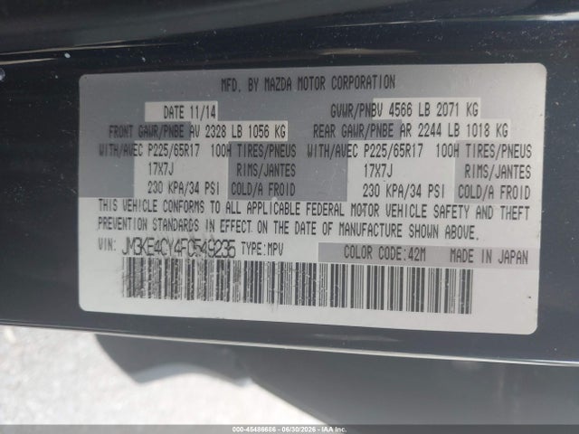 Aukcja sprzedaży 2015 Mazda Cx-5 Touring, vin: JM3KE4CY4F0549235, numer aukcji: 45486686