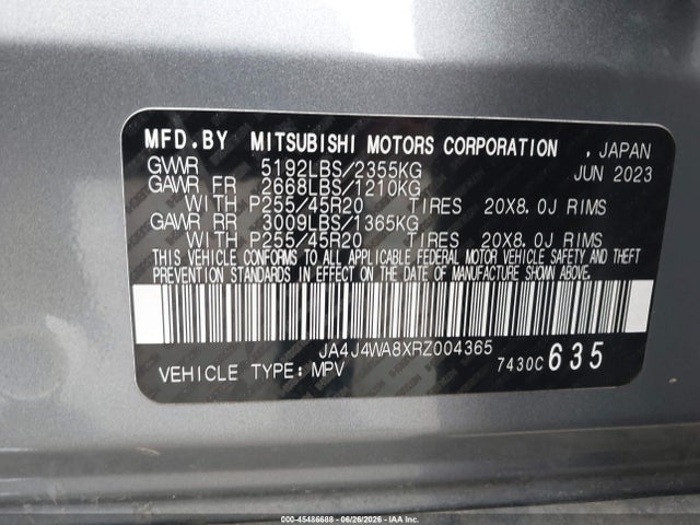 2024 Mitsubishi Outlander მანქანა იყიდება აუქციონზე, vin: JA4J4WA8XRZ004365, აუქციონის ნომერი: 45486688