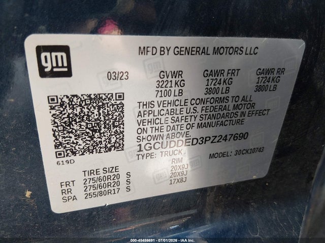 45486691 :رقم المزاد ، 1GCUDDED3PZ247690 vin ، 2023 Chevrolet Silverado 1500 4wd  Standard Bed Lt مزاد بيع