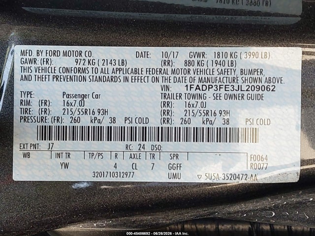 Продаж на аукціоні авто 2018 Ford Focus Se, vin: 1FADP3FE3JL209062, номер лоту: 45486692
