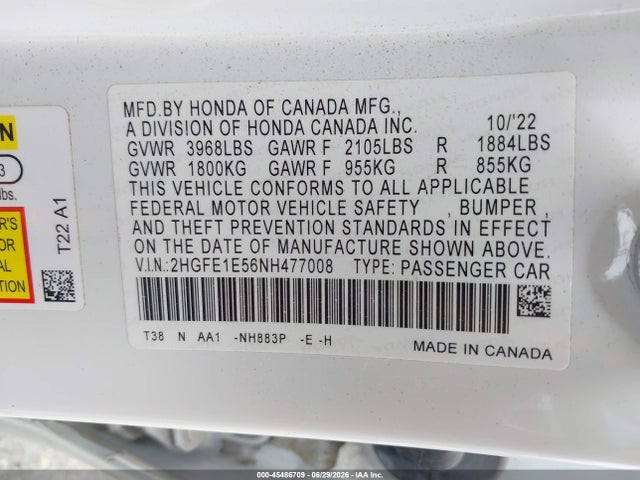2HGFE1E56NH477008 Honda CIVIC SI SEDAN