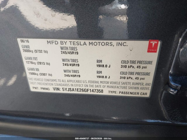Tesla Model S 60d/70d/75d/85d/90d 2016 5YJSA1E26GF147358 Image 9