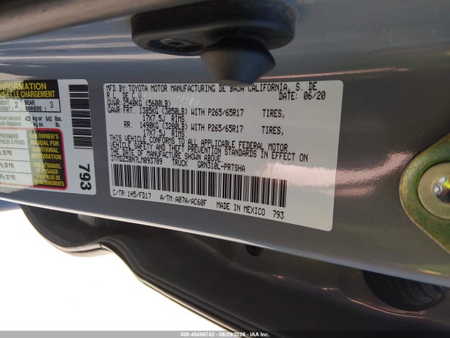 Продажа на аукционе авто 2020 Toyota Tacoma Trd Sport, vin: 3TMDZ5BN7LM093789, номер лота: 45486742