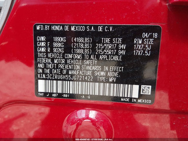 Продаж на аукціоні авто 2018 Honda Hr-v Ex, vin: 3CZRU6H55JG721422, номер лоту: 45486745